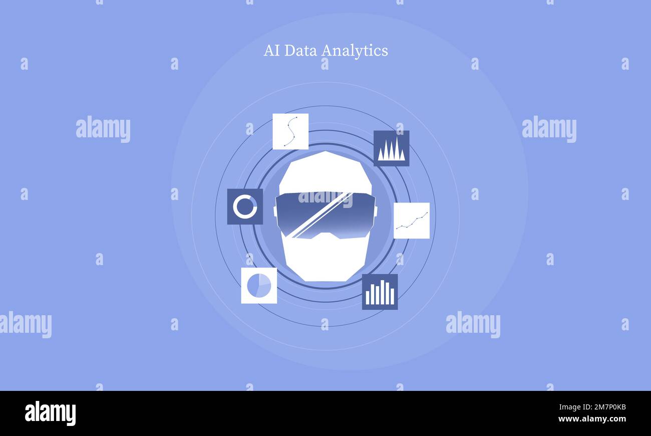Artificial intelligence in data analysis, Data marketing technology, Business data report Stock Vector