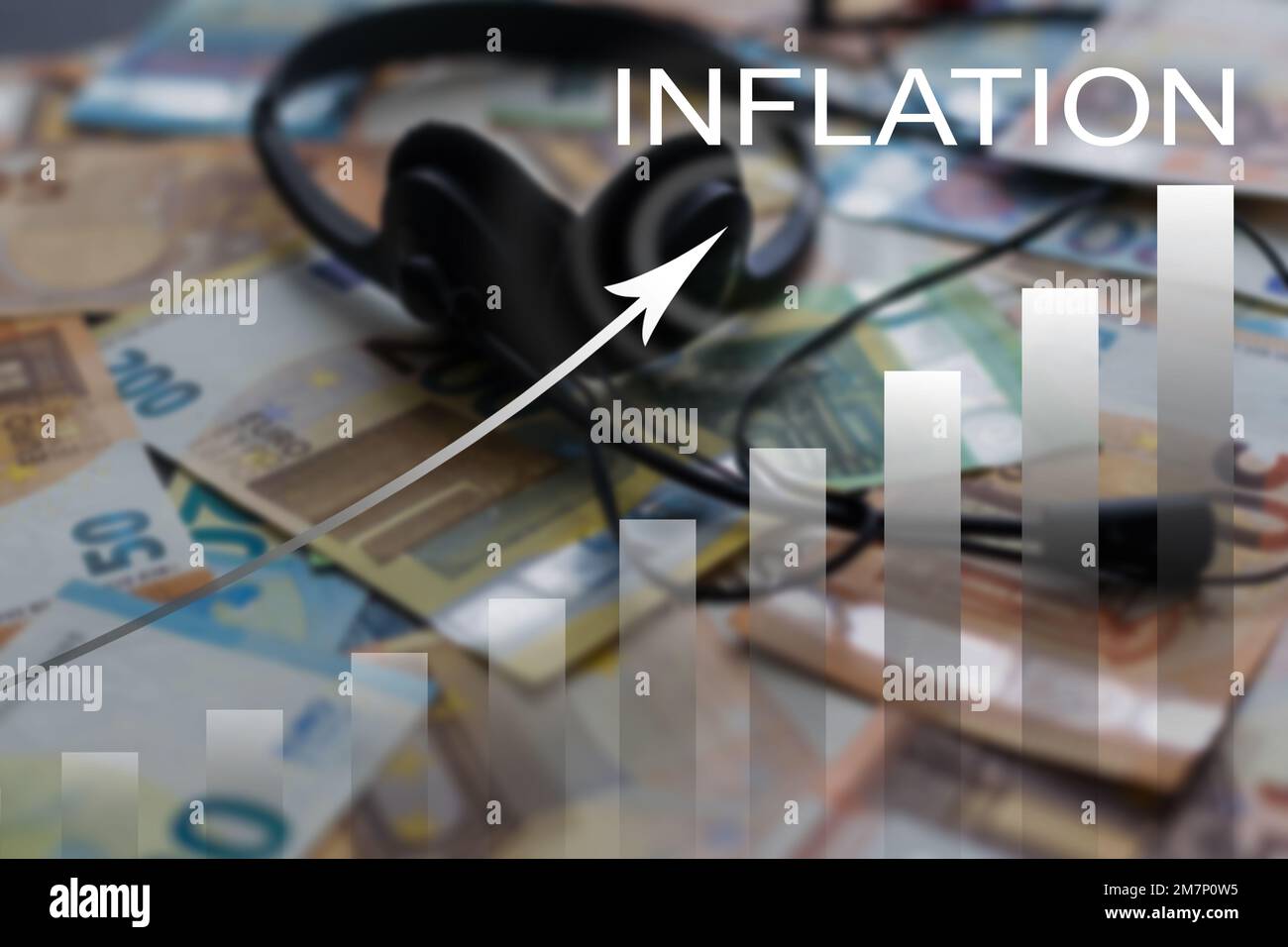 word inflation against background of graph chart of rising inflation rates. Inflation, tax, cash