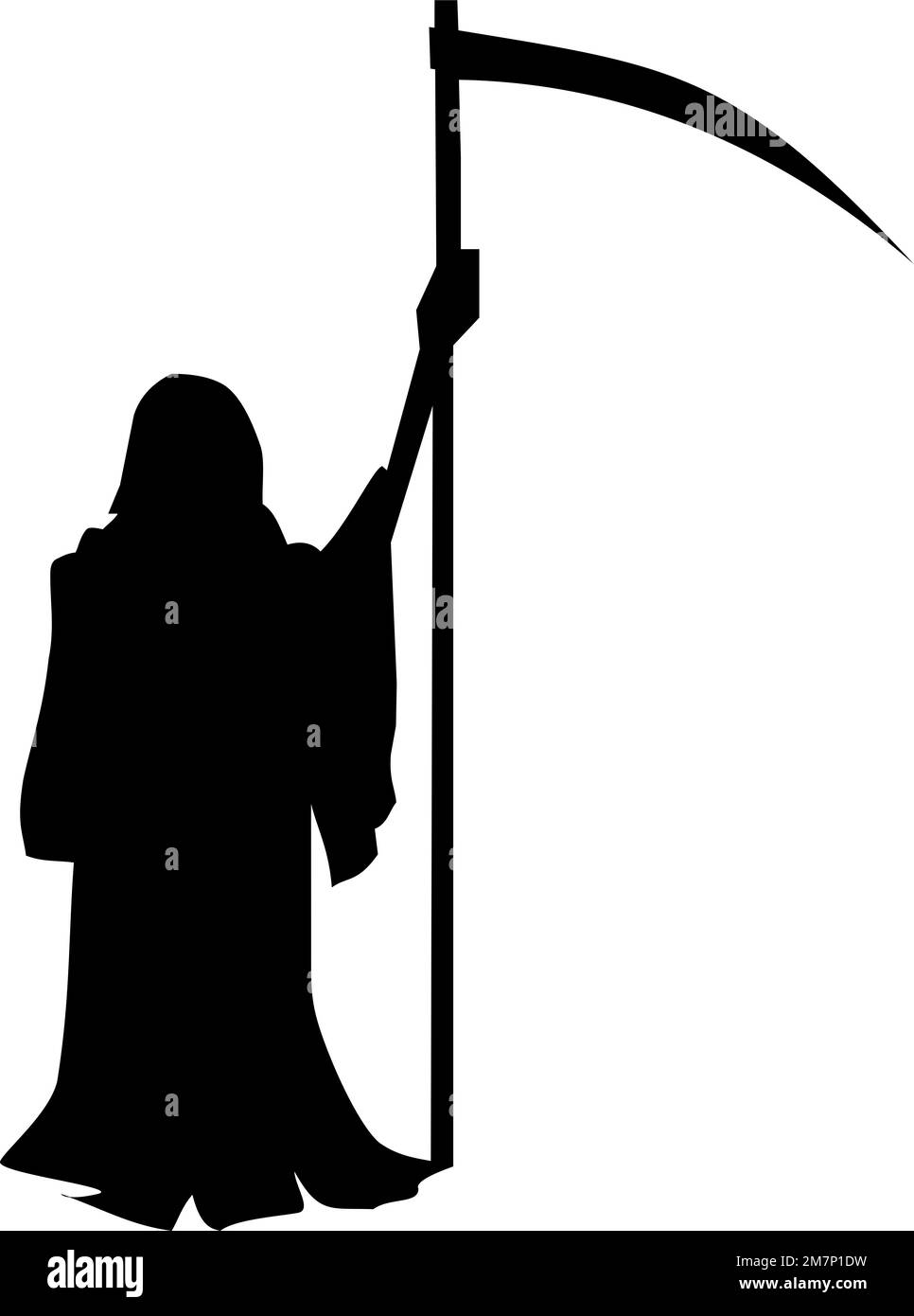 black silhouette of death with a scythe on a white background, isolated
