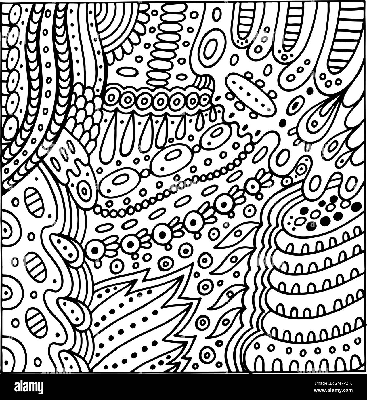 Floral detailed doodle ornament with botanical patterns and flowers. Zendoodle trippy coloring page for adults. Abstract psychedelic pattern design Stock Vector