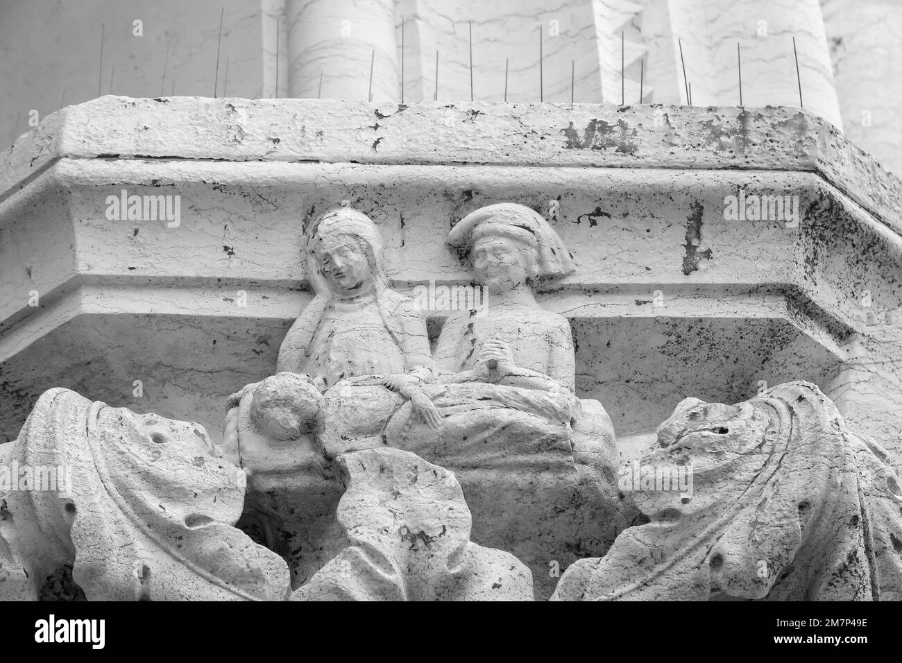 statues of the Palazzo Ducale Venice in Northern Italy with the death of the son and grieving parents Stock Photo
