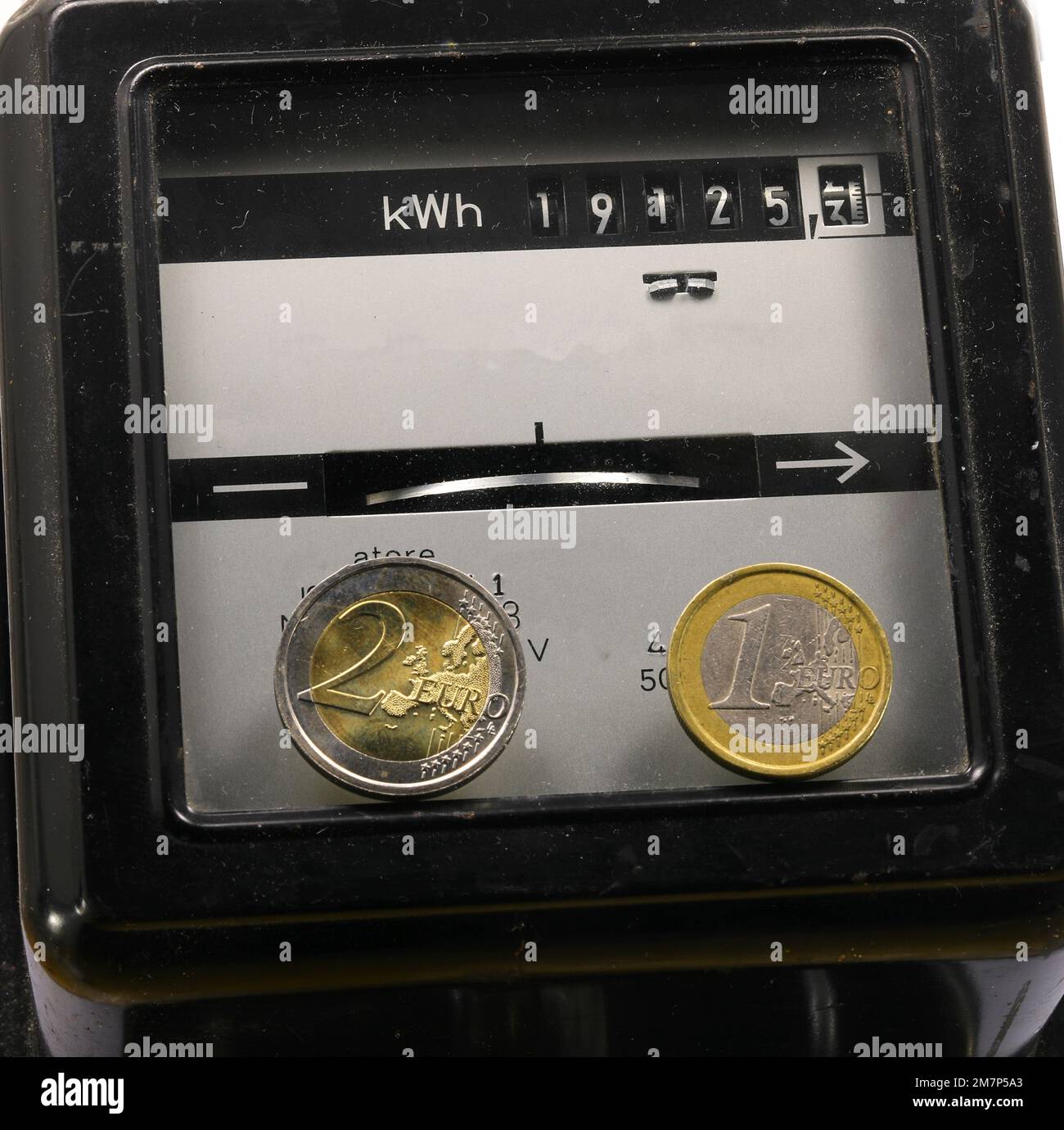 Ancient electric counter with the numbers in kwh to measure the