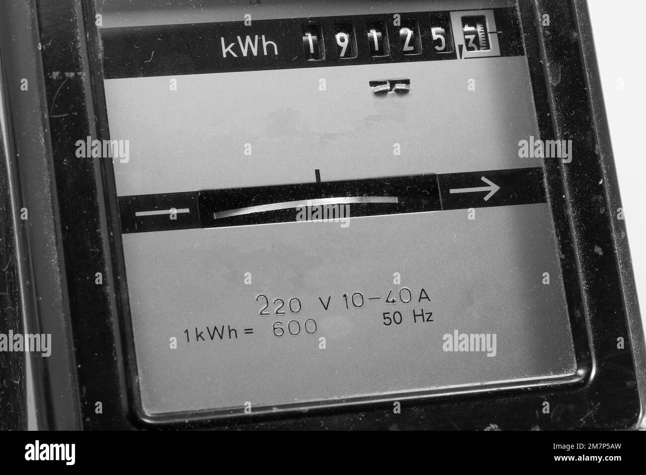 Antique electric meter with numbers in kwh for measuring the