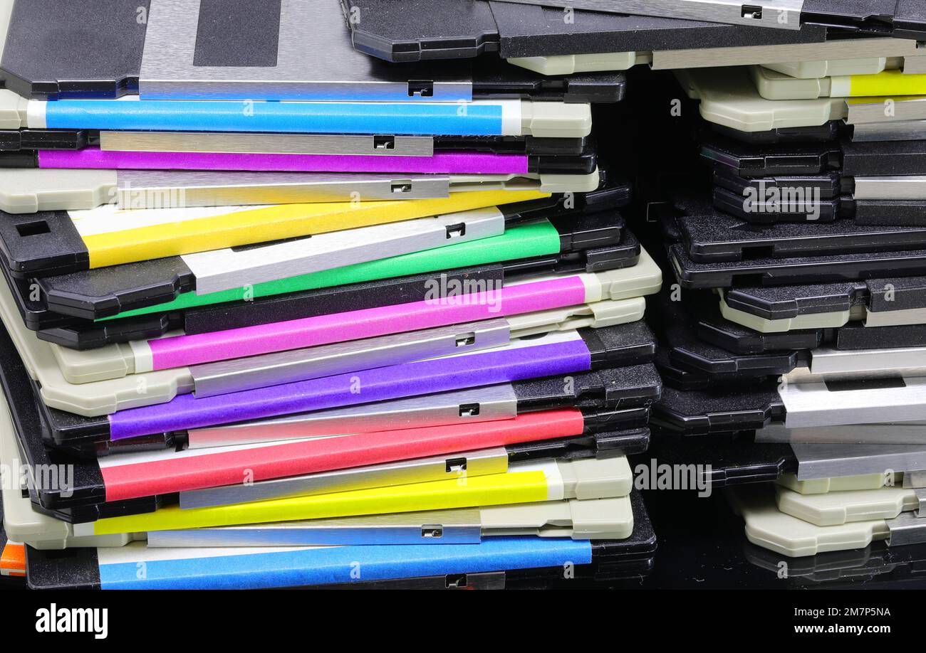 Background of floppy disks used to save computer data in the 90s Stock ...