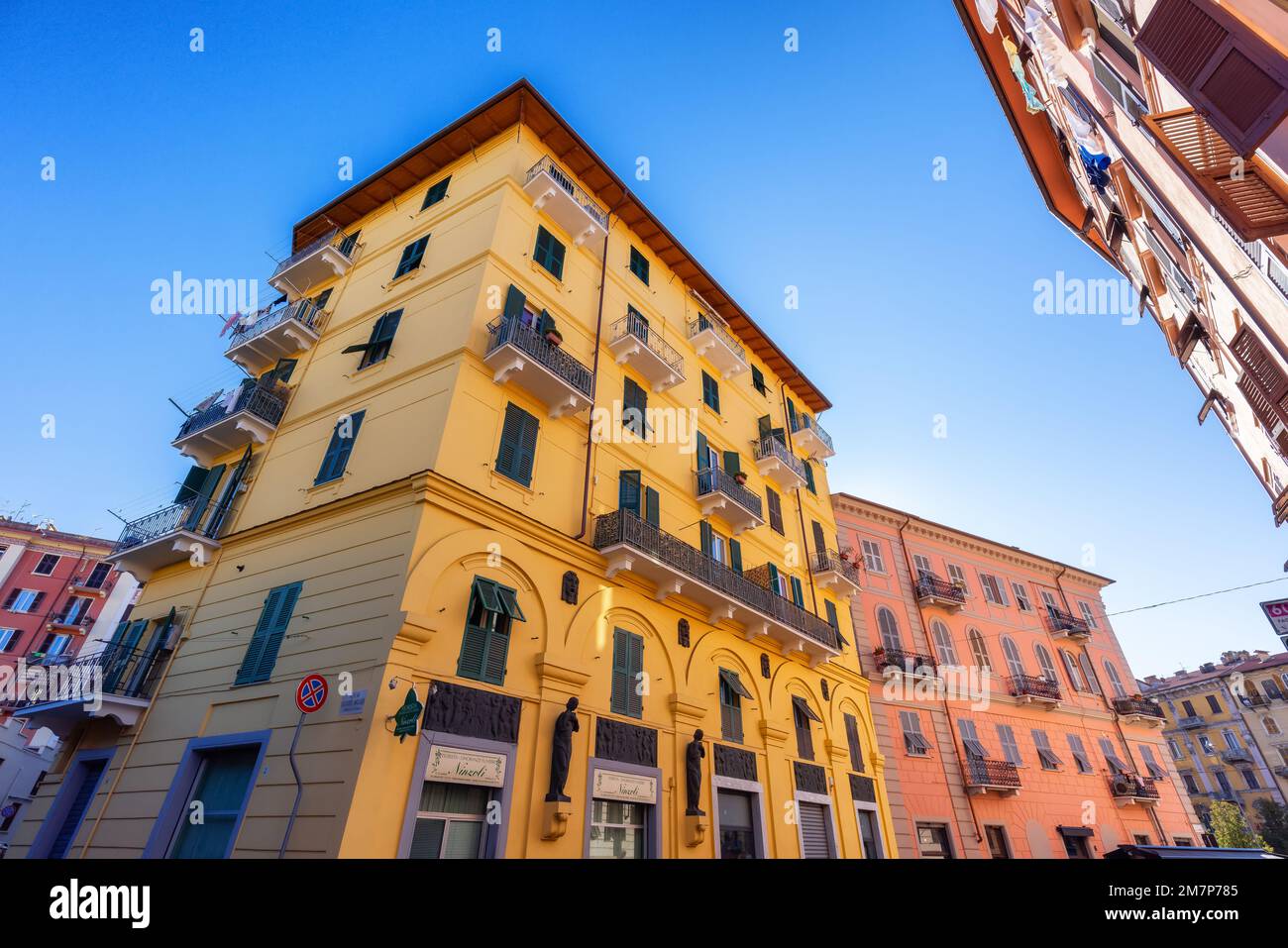 Colorful Residential Apartment Homes in Downtown Streets of La Spezia, Italy. Stock Photo