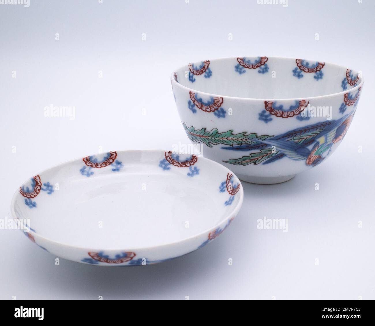 Antique Japanese Imari Porcelain Chawan Covered Bowls With Hoo Birds