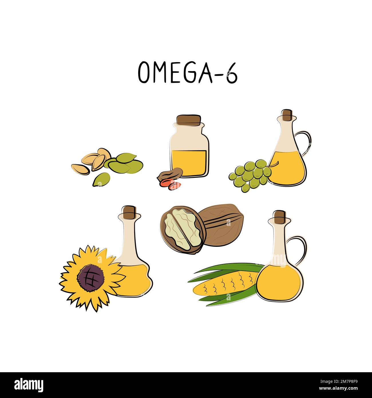 Omega6containing food. Groups of healthy products containing vitamins