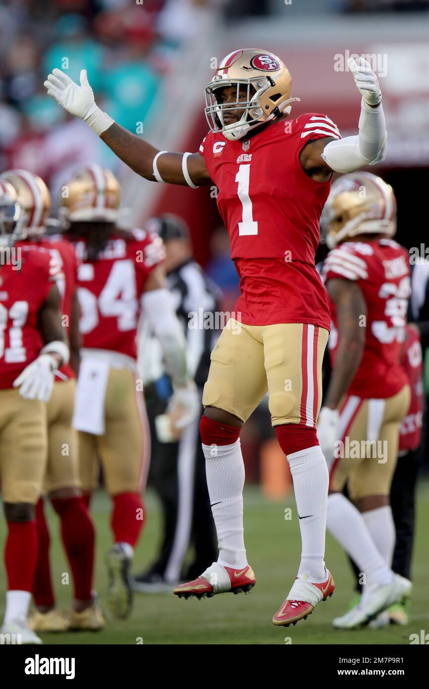 San Francisco 49ers cornerback Jimmie Ward (1) reacts during an NFL football game against the