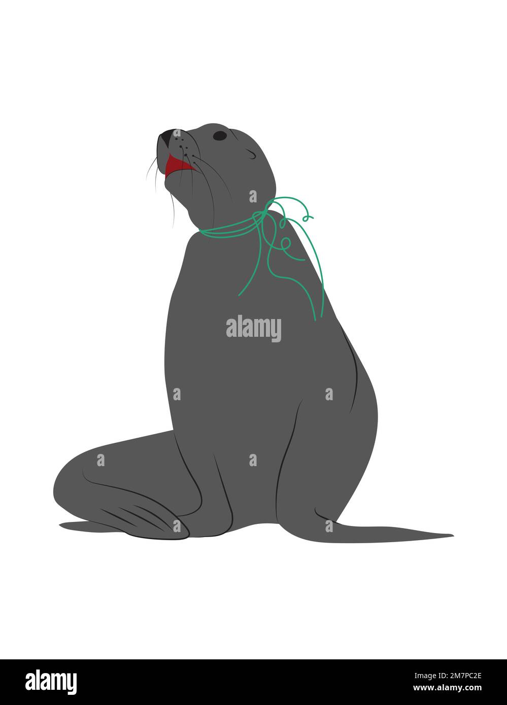 Seal suffering of being stuck in plastic rope tighten around his neck