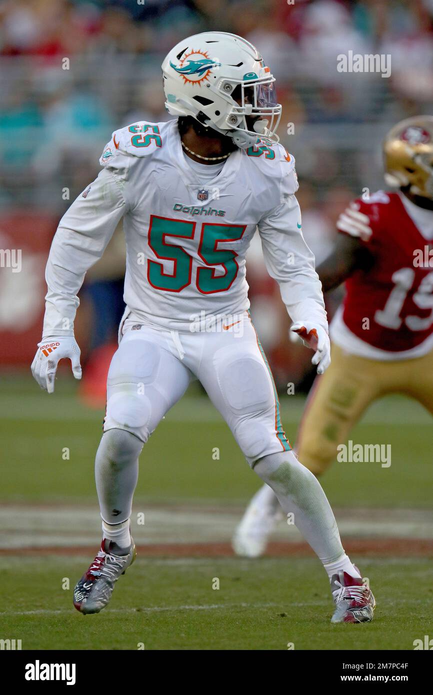 Miami Dolphins linebacker Jerome Baker (55) defends during an NFL football  game against the San Francisco 49ers, Sunday, Dec.4, 2022, in Santa Clara,  Calif. (AP Photo/Scot Tucker Stock Photo - Alamy