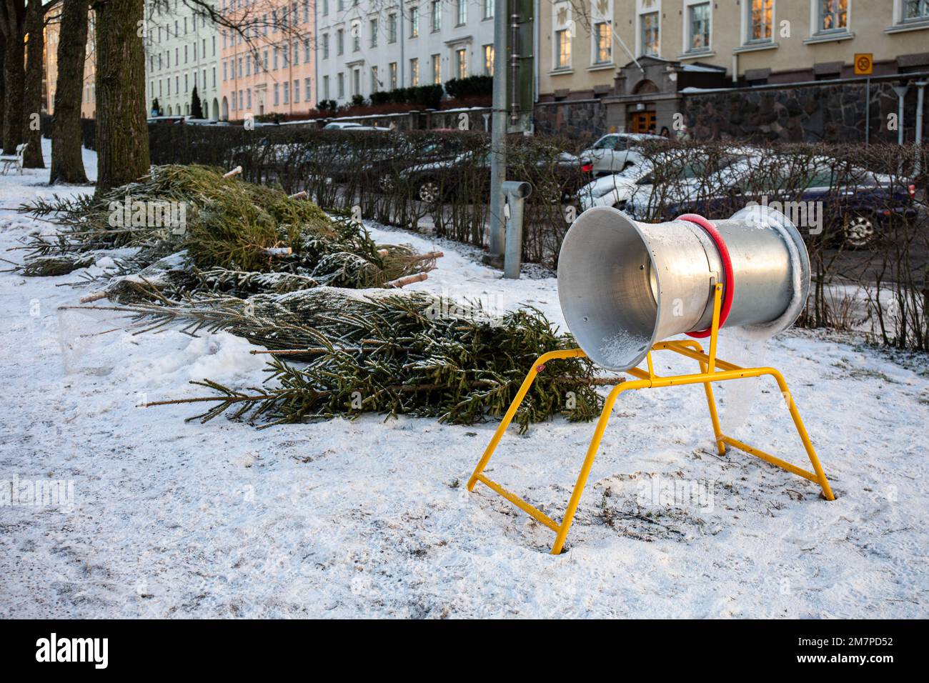 Christmas trees for sale in Etu-Töölö district of Helsinki, Finland Stock Photo