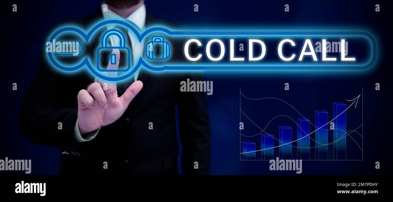 Inspiration showing sign Cold Call. Business approach Unsolicited call made by someone trying to sell goods or services Stock Photo