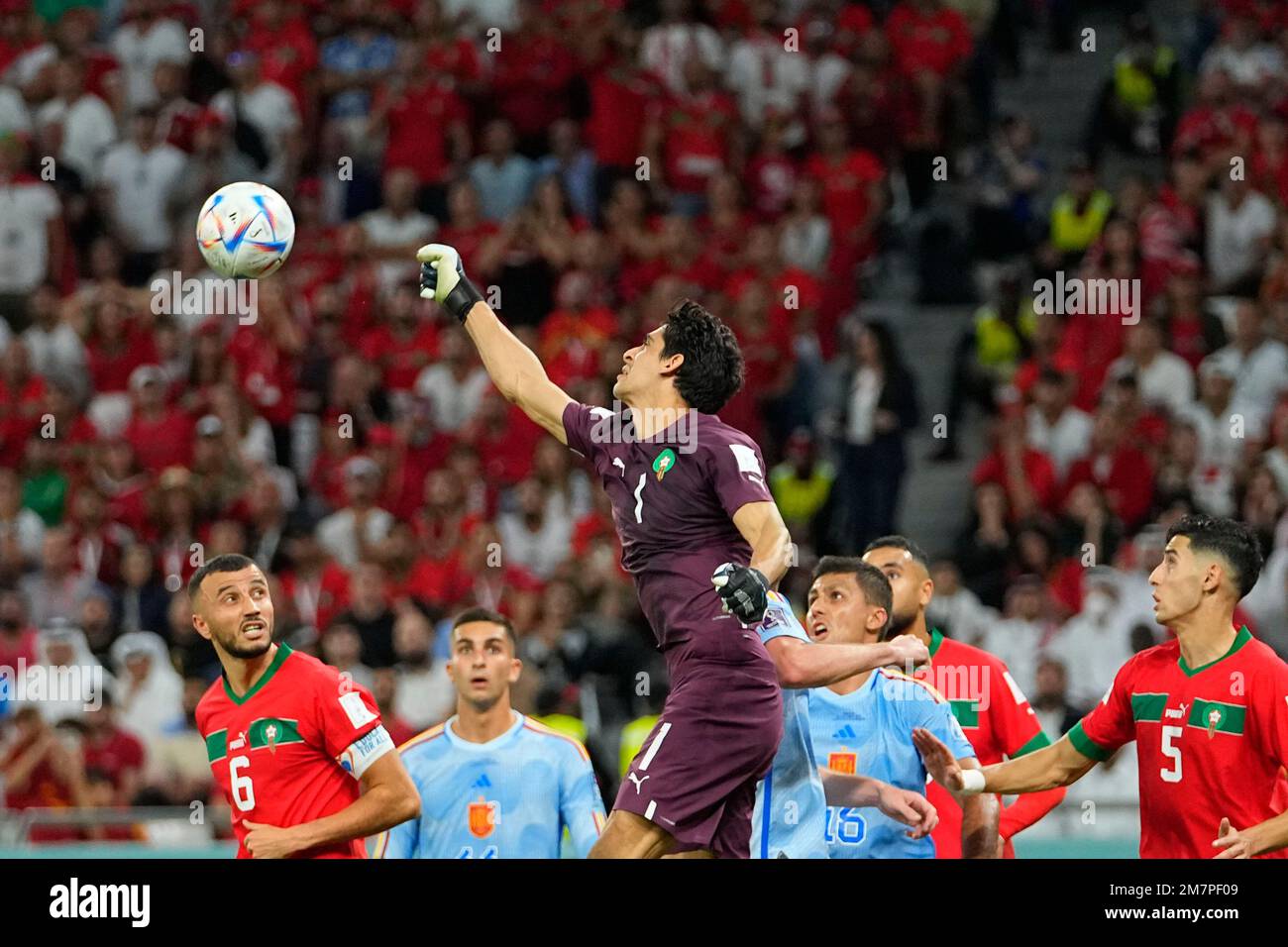 Moroccos Goalkeeper Yassine Bounou Saves A Ball During The World Cup
