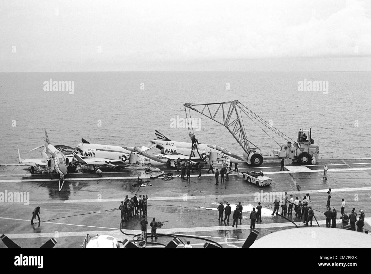 A view of the flight deck of the aircraft carrier USS MIDWAY (CV 41) as ...