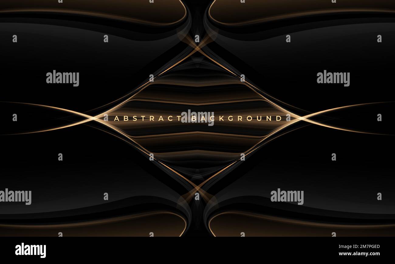 Black abstract elegant luxury background with gold frame, lines and
