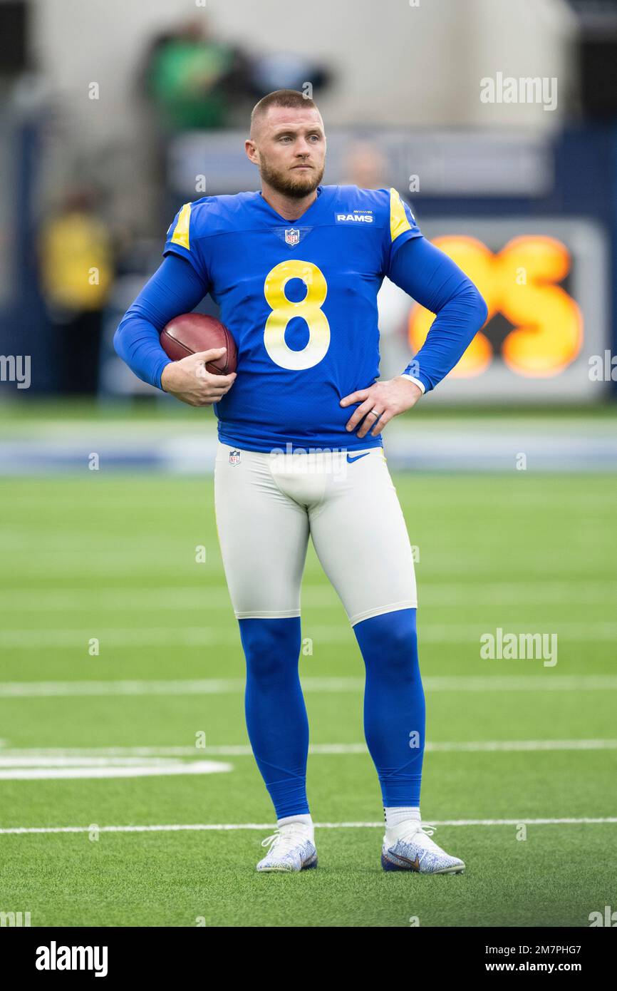 Los Angeles Rams place kicker Matt Gay (8) looks on before an NFL football  game against the Seattle Seahawks, Sunday, Dec. 4, 2022, in Inglewood,  Calif. (AP Photo/Kyusung Gong Stock Photo - Alamy