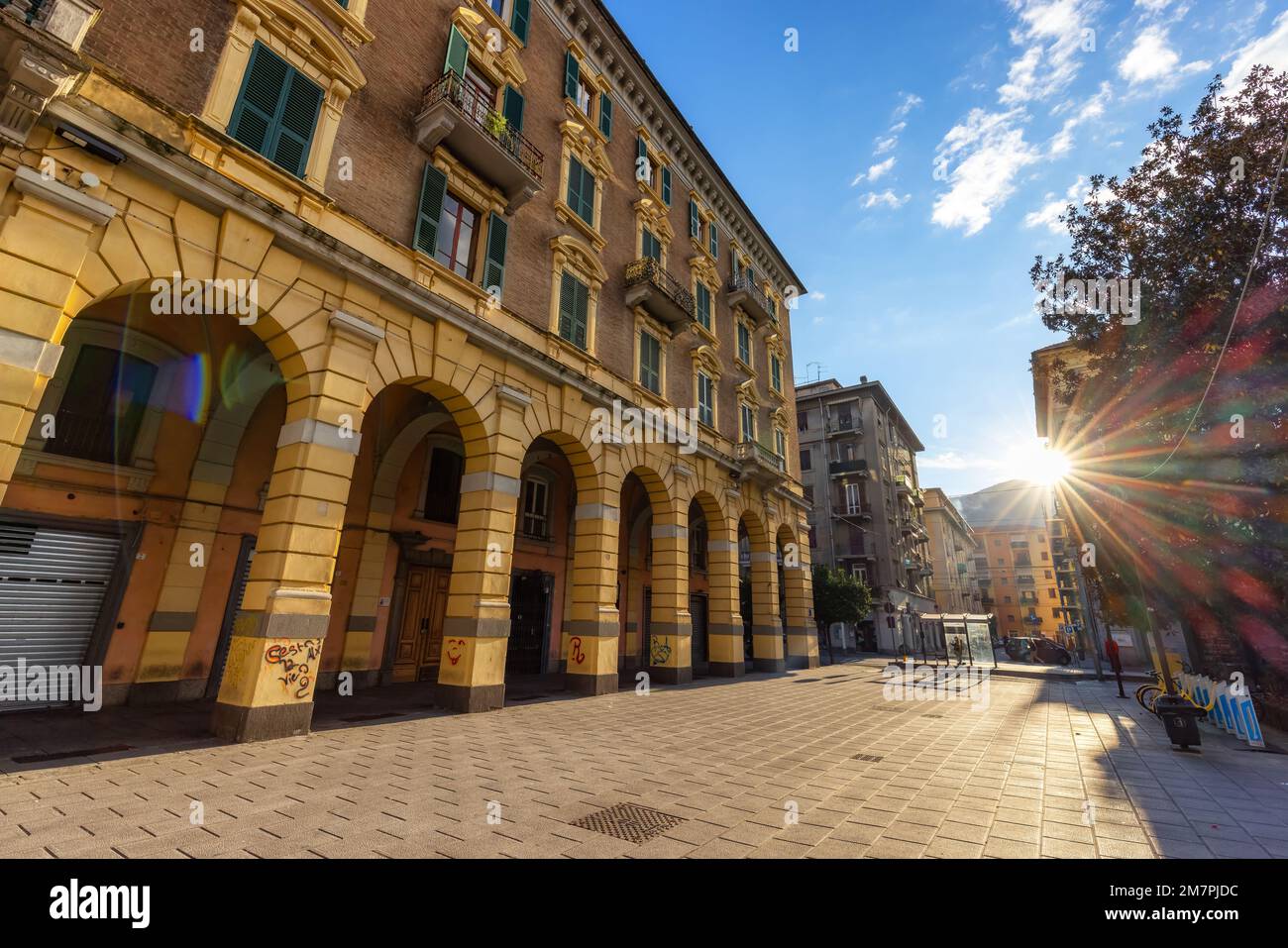 Colorful Residential Apartment Homes in Downtown Streets of La Spezia, Italy. Stock Photo