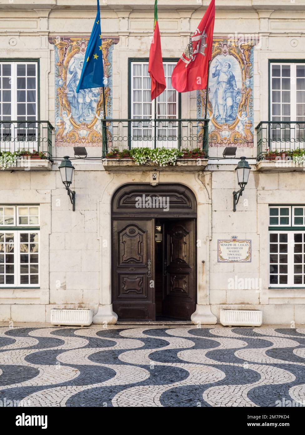Town Hall with waved pattern in mosaic pavement, Cascais, near Lisbon