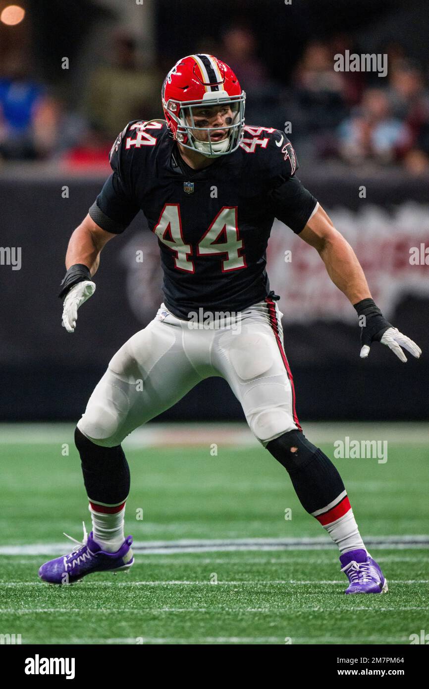 Atlanta Falcons linebacker Troy Andersen (44) works during the first half  of an NFL football game