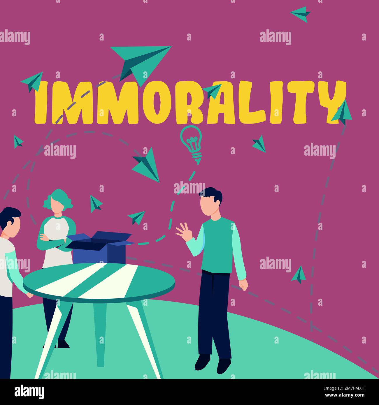Text sign showing Immorality. Word for the state or quality of being immoral, wickedness Stock Photo