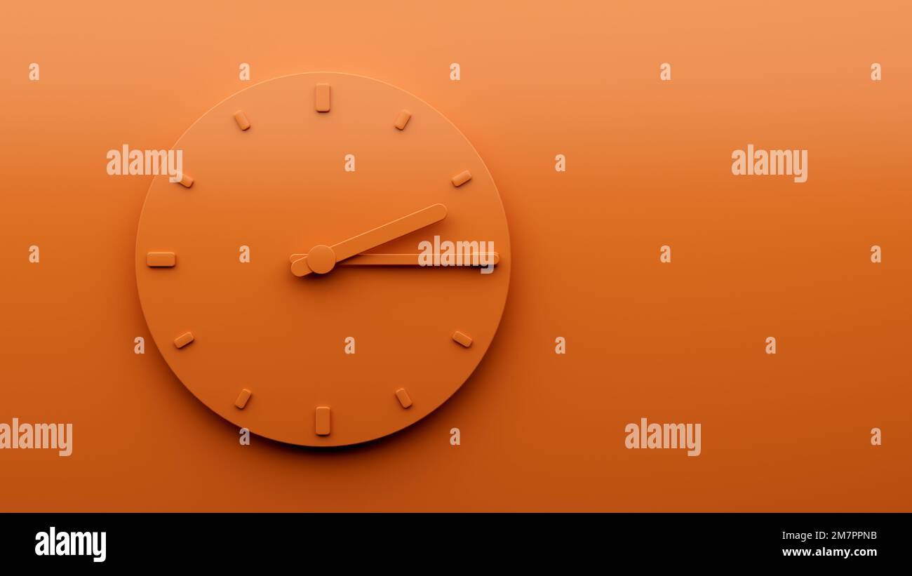 A minimalistic orange clock illustration showing quarter past two o