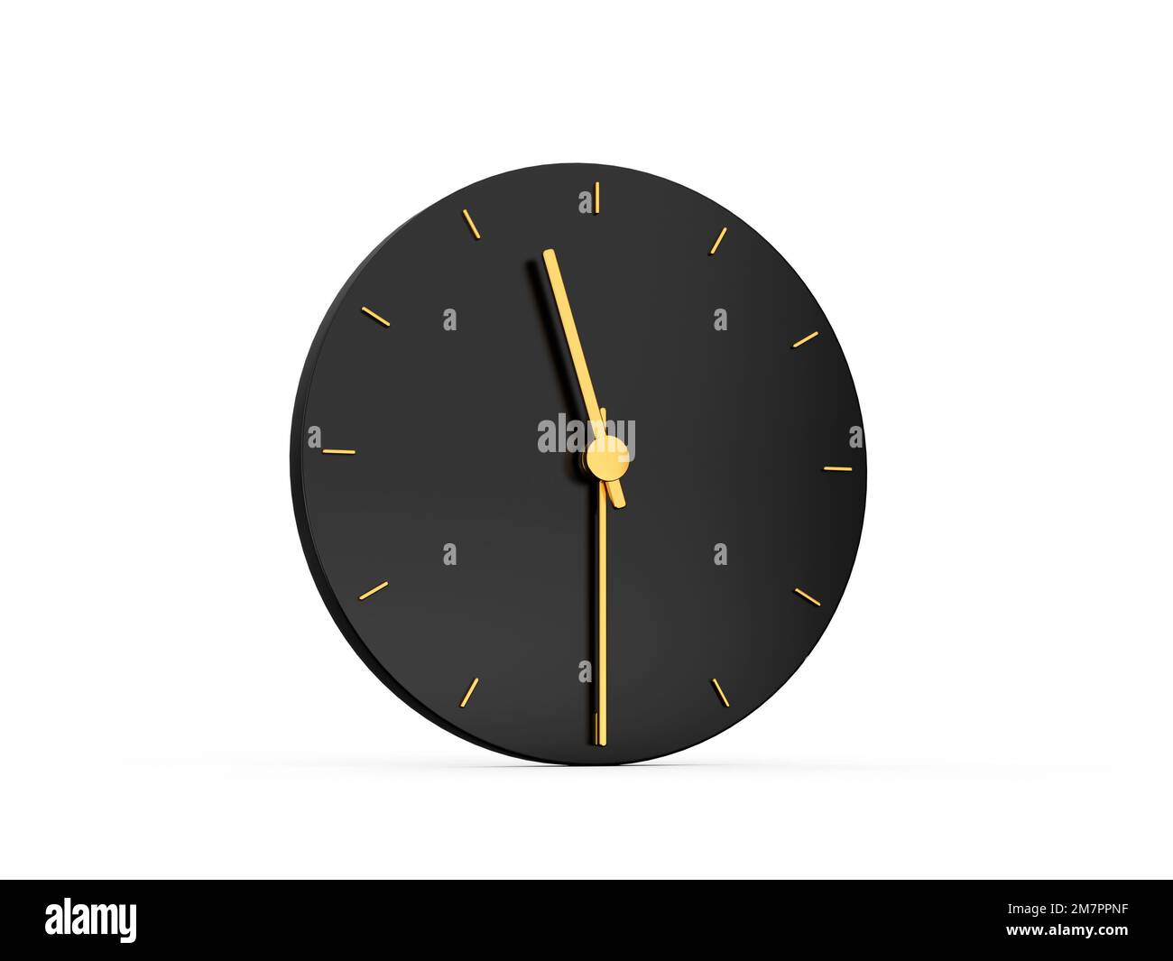 A minimalistic black and gold clock illustration showing half past eleven o'clock Stock Photo