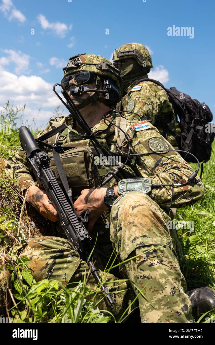 Croatian Army Special Forces Joint Terminal Attack Controllers (JTAC) call in a target location