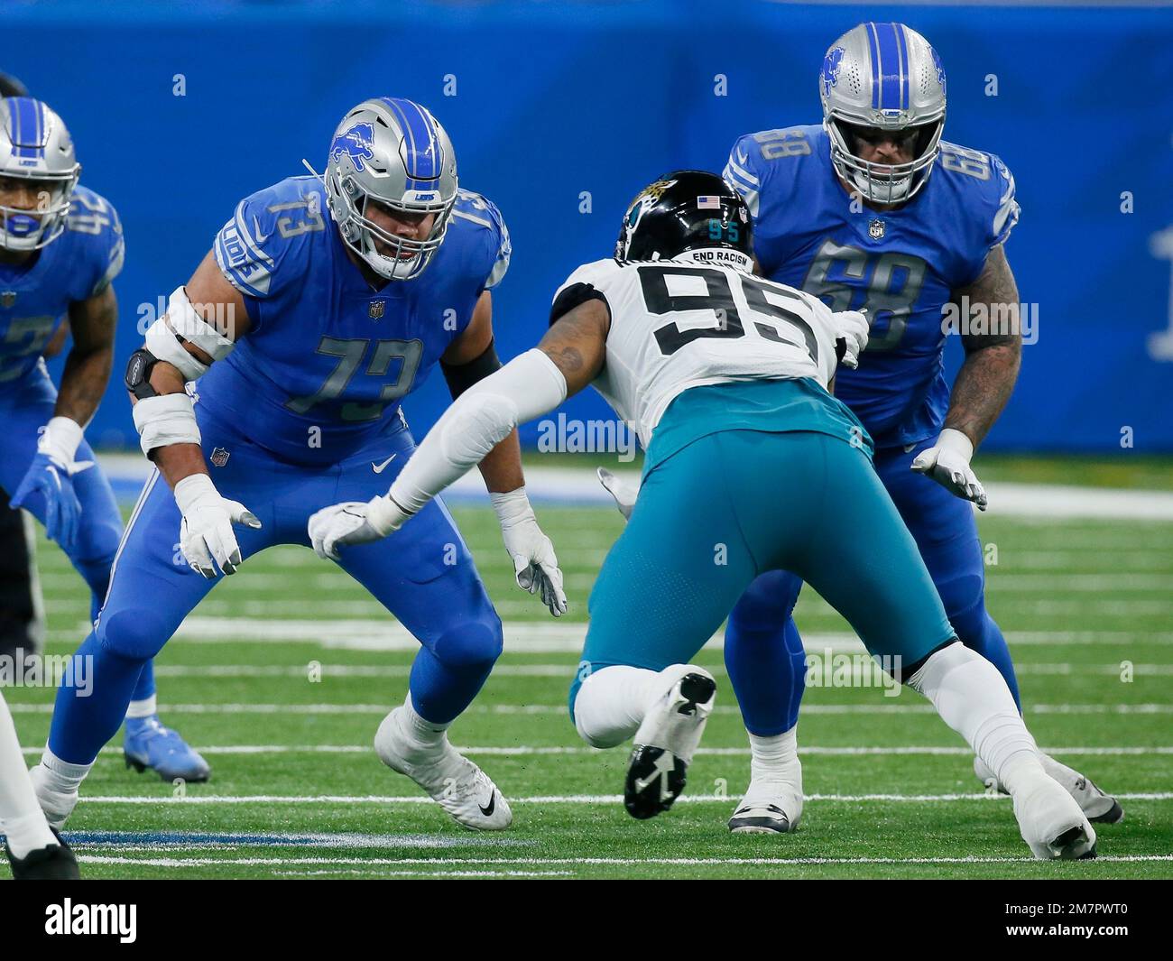 Detroit Lions center Evan Brown (63) blocks Green Bay Packers