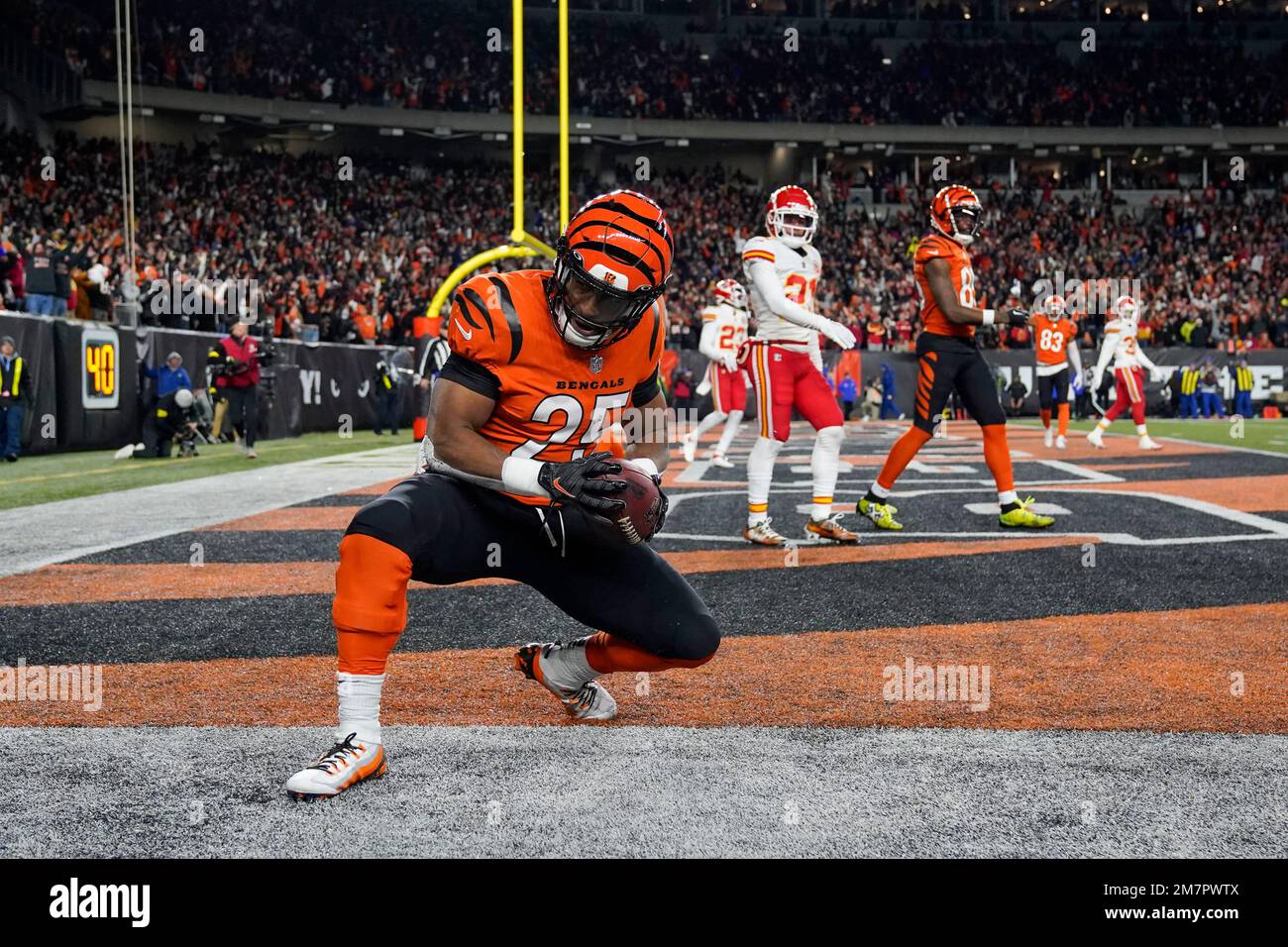 Cincinnati Bengals running back Chris Evans (25) scores a touchdown during  an NFL football game against the Kansas City Chiefs, Sunday, Dec. 4, 2022,  in Cincinnati. (AP Photo/Jeff Dean Stock Photo - Alamy