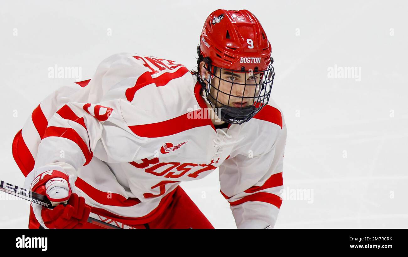 Boston University forward Ryan Greene (9) skates during the second period  of an NCAA hockey game against University of New Hampshire on Saturday,  Dec. 3, 2022, in Boston. (AP Photo/Greg M. Cooper