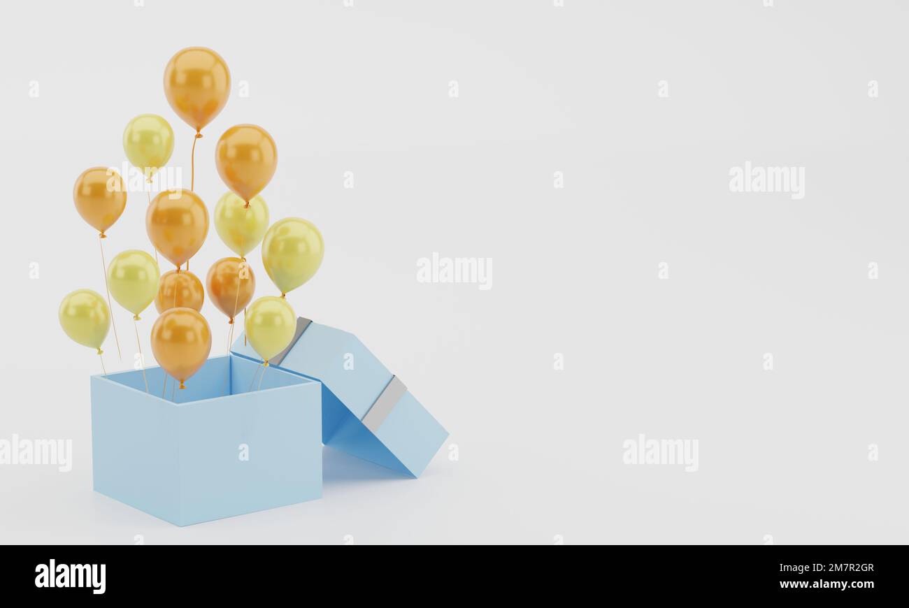 3d rendering realistic Open gift box with balloons copy space stock ...