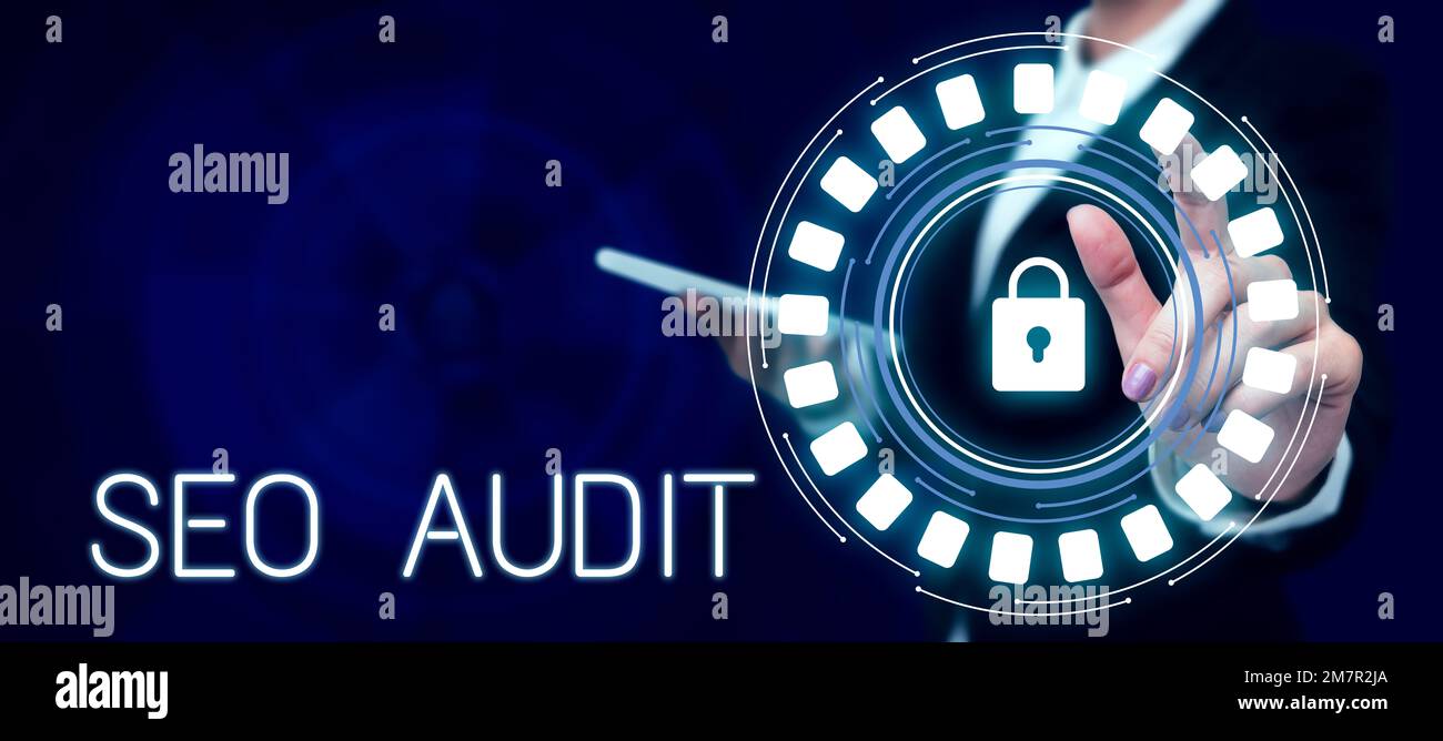 Writing displaying text Seo Audit. Concept meaning Search Engine Optimization validating and verifying process Stock Photo