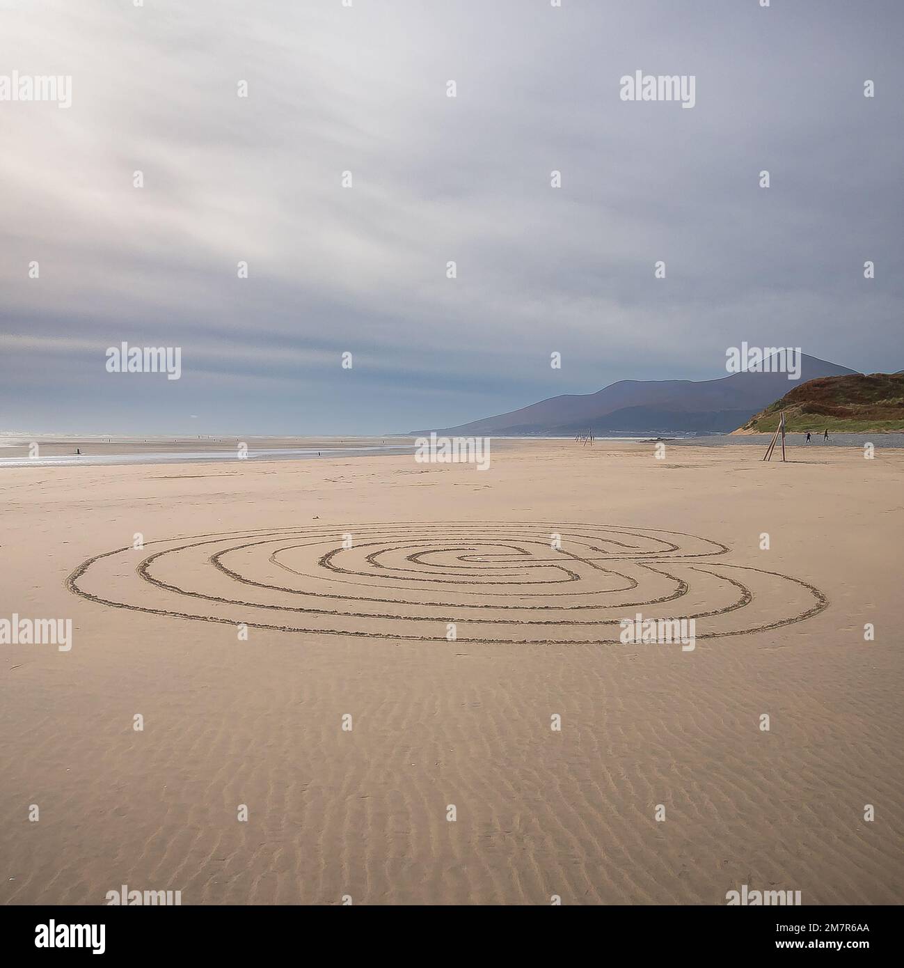 Labyrinth drawn in the sand at Murlough Nature Reserve Stock Photo - Alamy