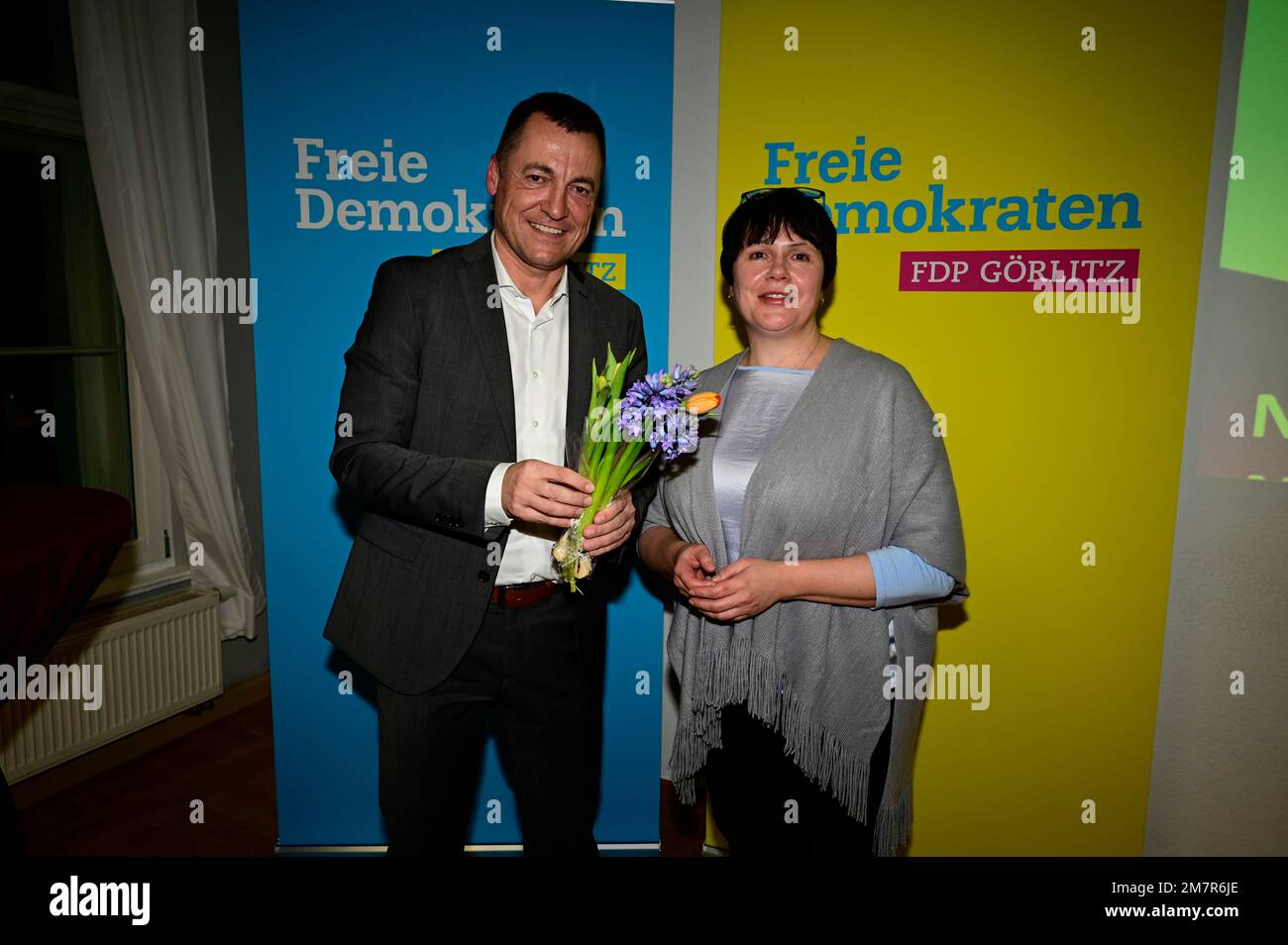 Torsten Herbst (MdB und parlamentarischer Geschäftsführer der Bundestagsfraktion) und Kreisrätin Kristin Schütz beim Neujahrsempfang der FDP Görlitz i Stock Photo