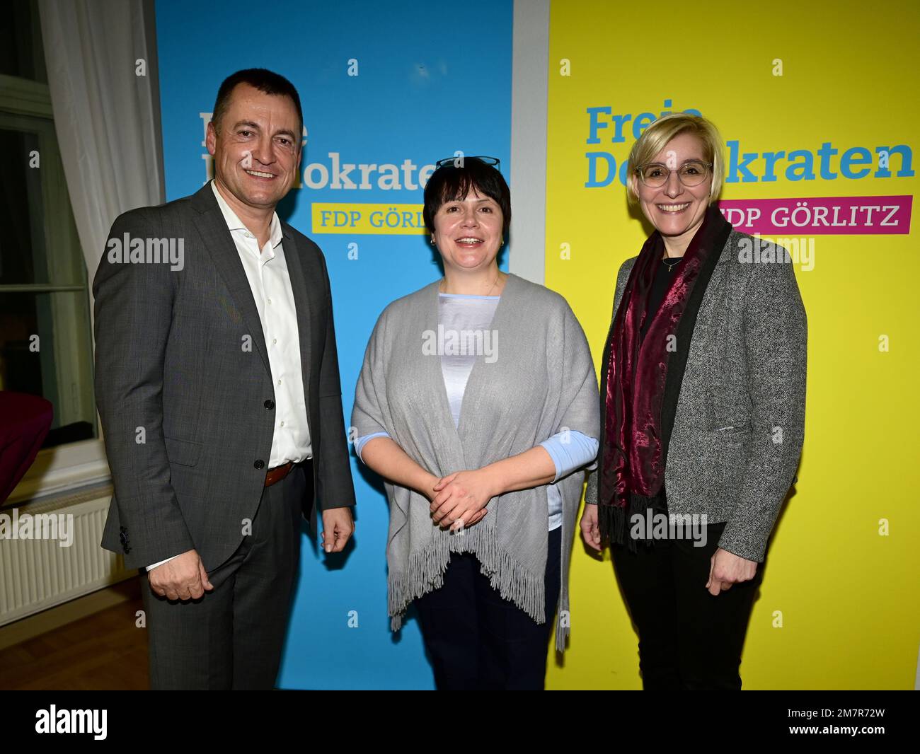 Torsten Herbst (MdB und parlamentarischer Geschäftsführer der Bundestagsfraktion), Kreisrätin Kristin Schütz und Dr. Anita Maaß (Vorsitzende FDP-Lande Stock Photo