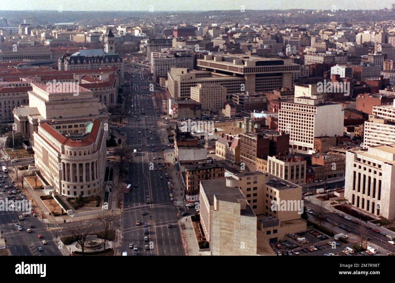 A high angle view of Pennsylvania Avenue, from 6th St. N W to 13th St. NW. Base: Washington State: District Of Columbia (DC) Country: United States Of America (USA) Stock Photo