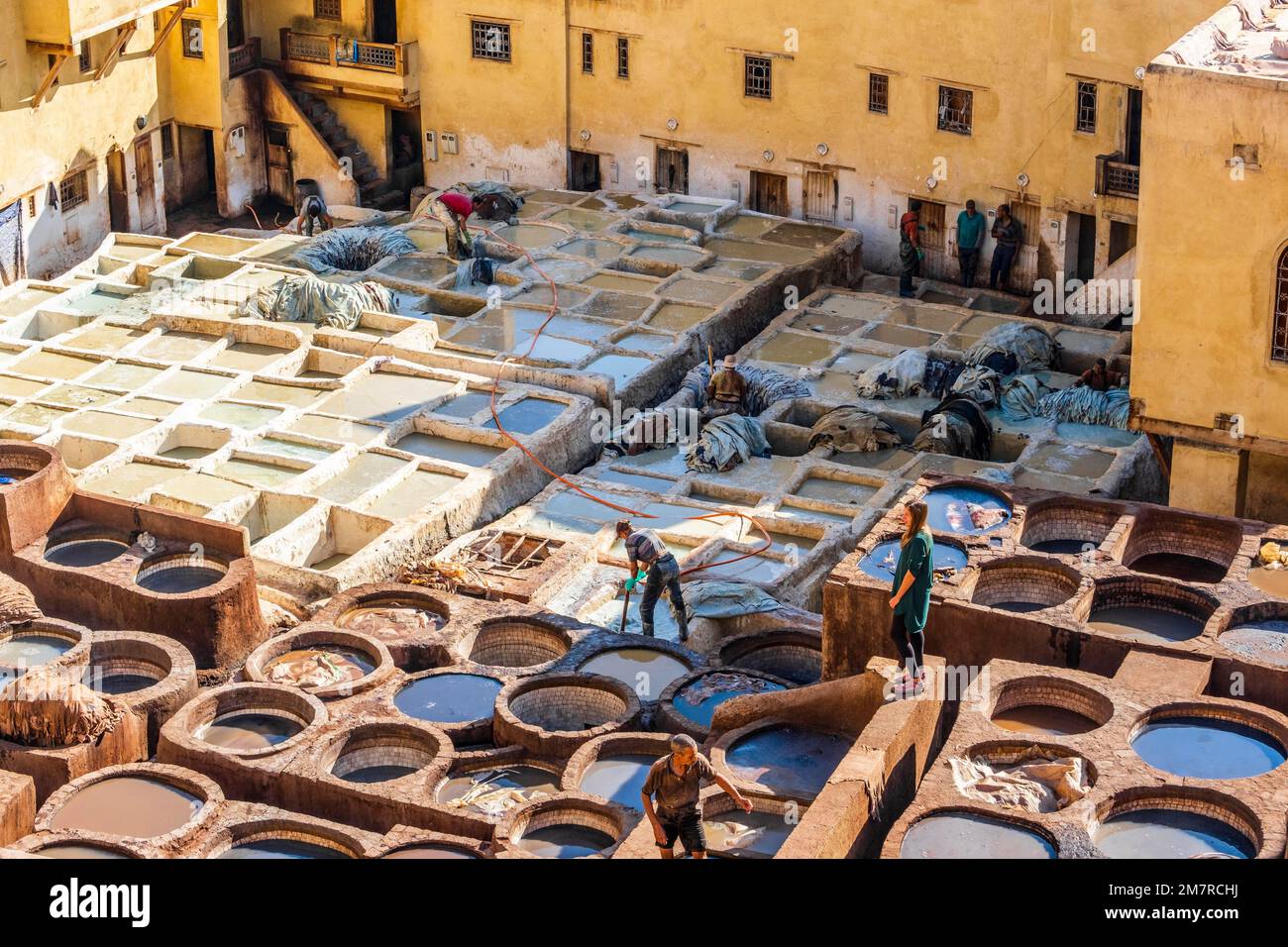 Fez, Morocco, November 7, 2022: Famous skin tannery in medina of Fes, North Africa Stock Photo
