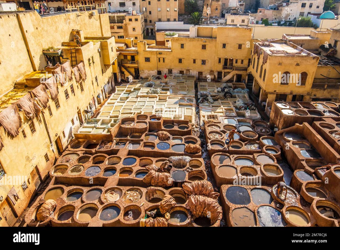 Famous skin tannery in Fes, Morocco, North Africa Stock Photo