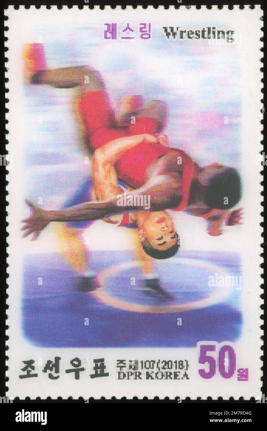 2018 North Korea 3D stamp set. Sports. Wrestling Stock Photo