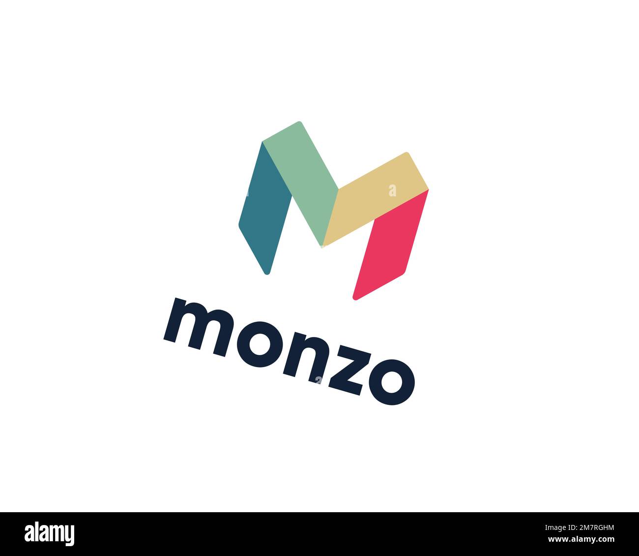 Monzo bank, rotated logo, white background B Stock Photo