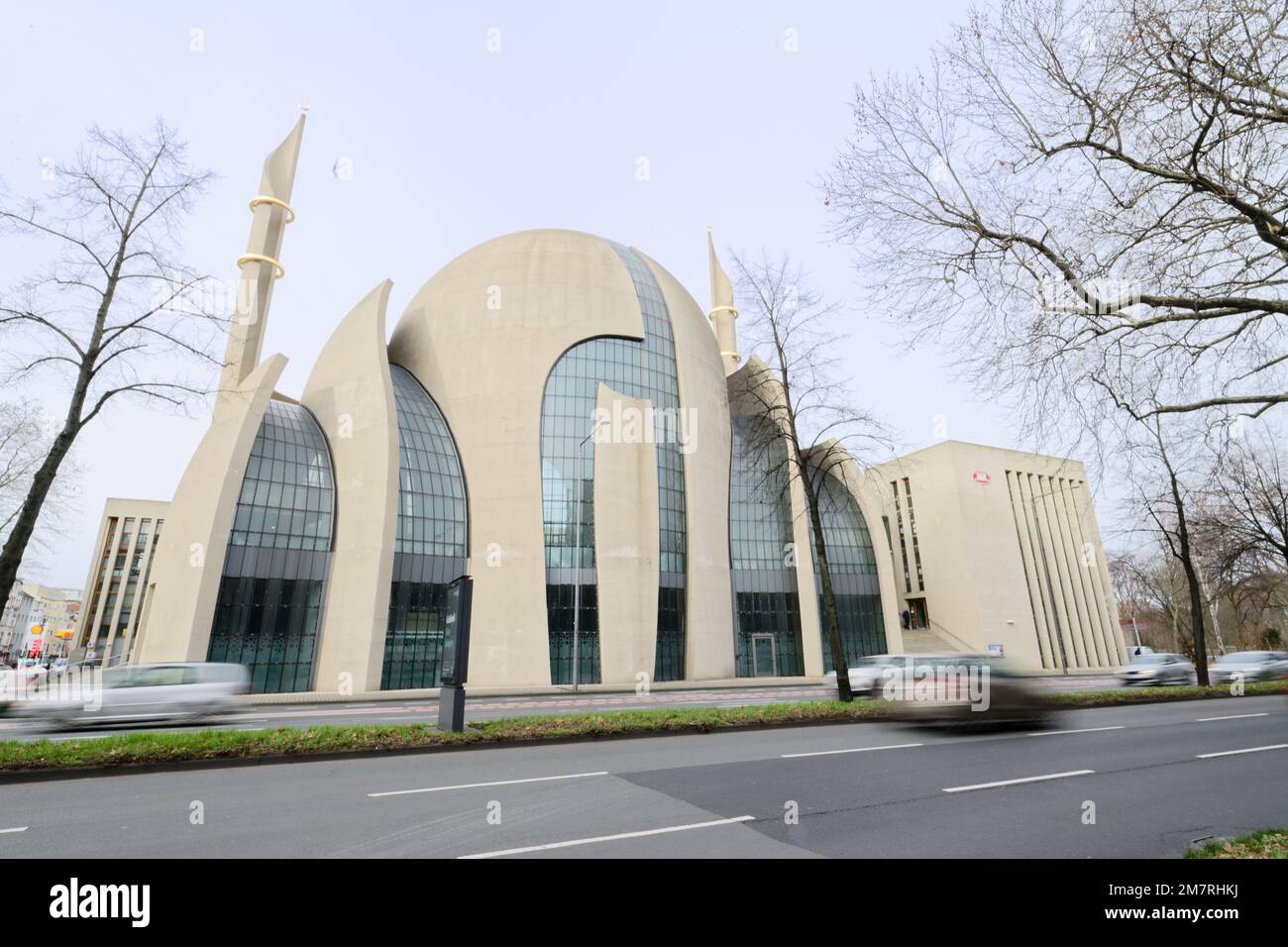 Cologne, Germany, January 10, 2023: the cologne mosque on the busy Inneren Kanalstrasse Stock Photo