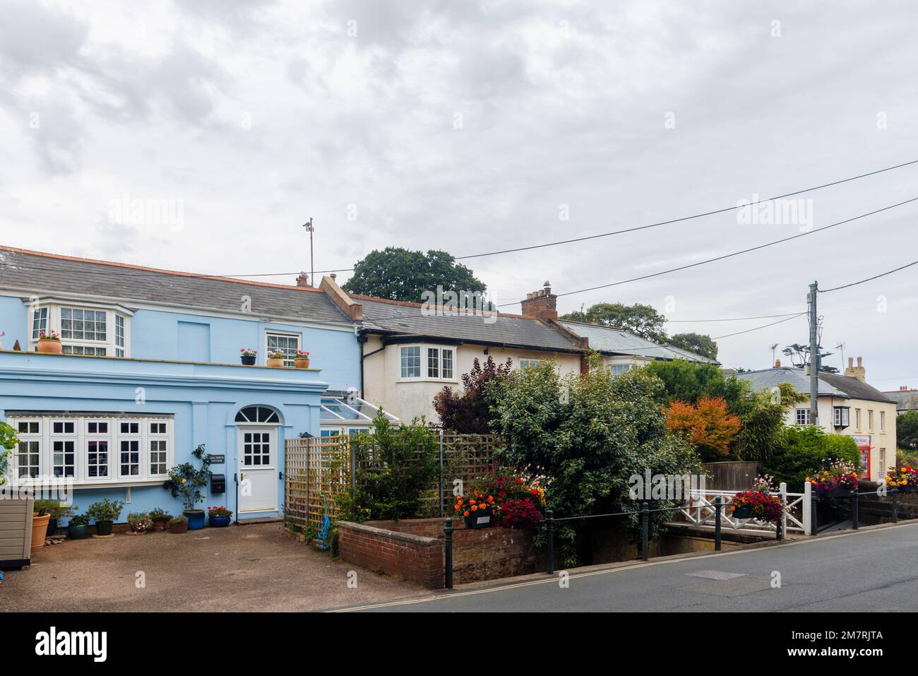 Street scene with houses in Budleigh Salterton, a small, unspoilt