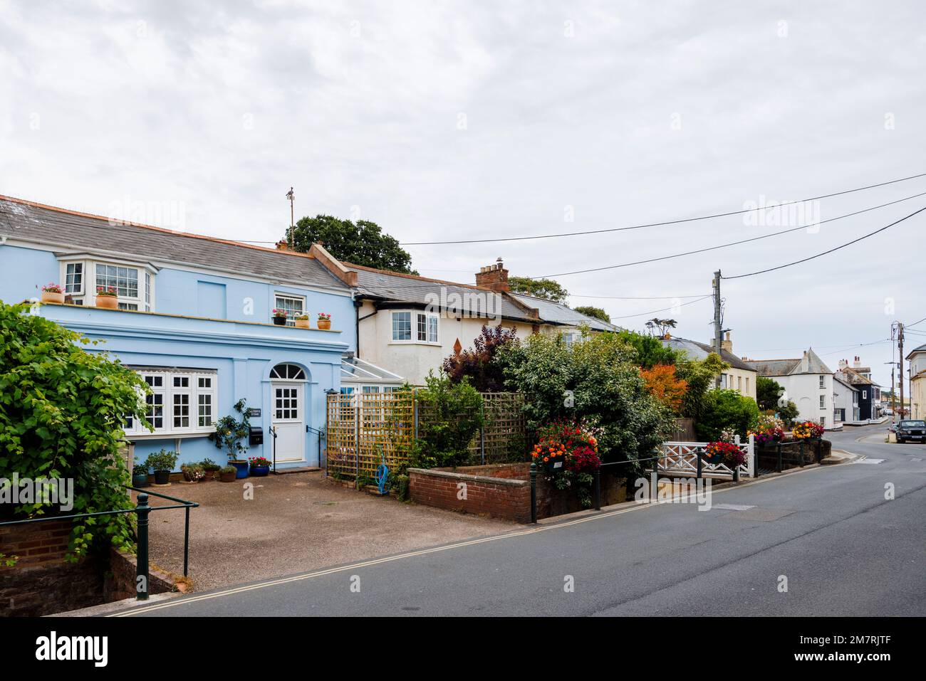 Street scene with houses in Budleigh Salterton, a small, unspoilt