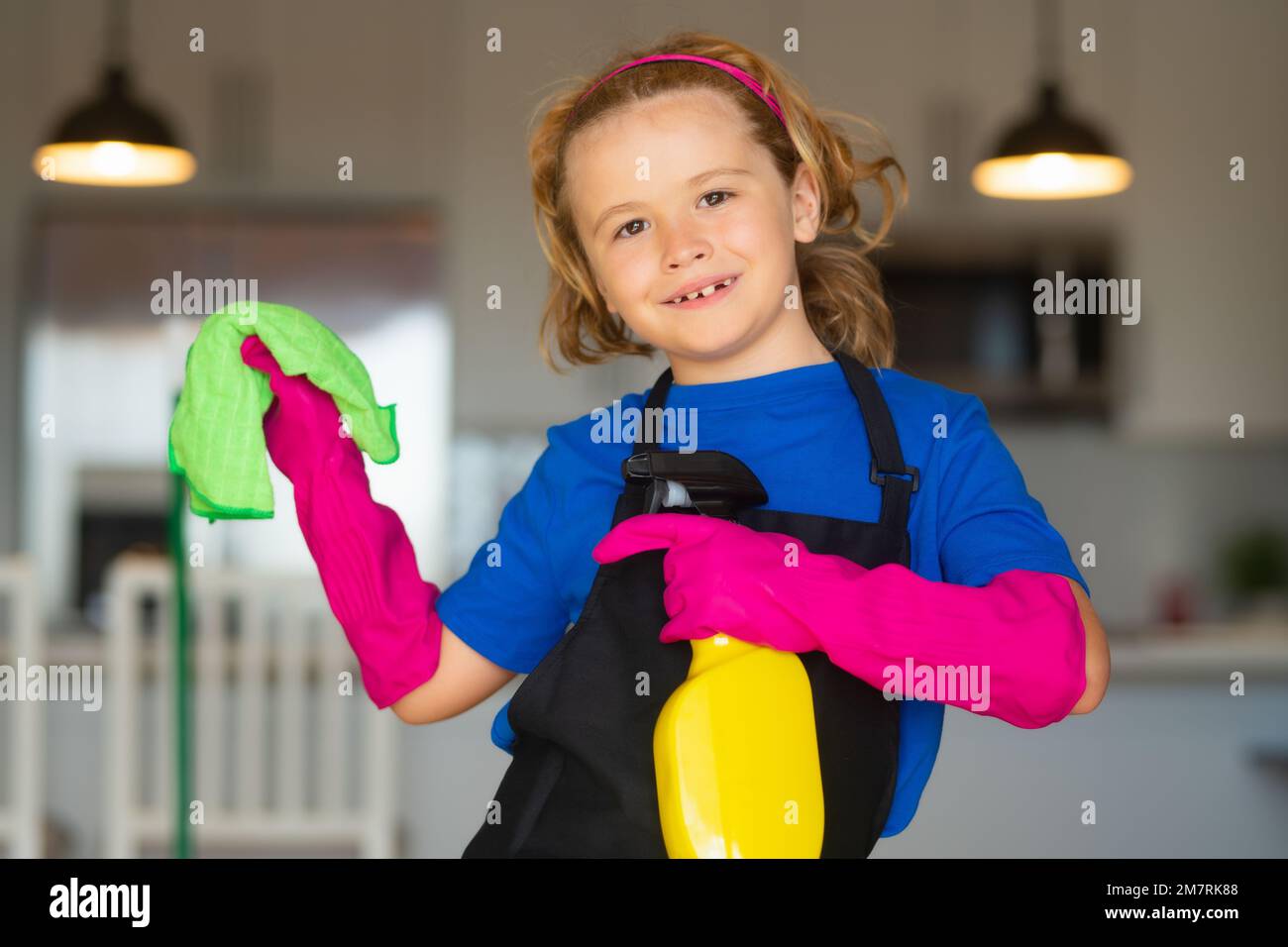 Cleaning house. Children helping with housekeeping, cleaning the house