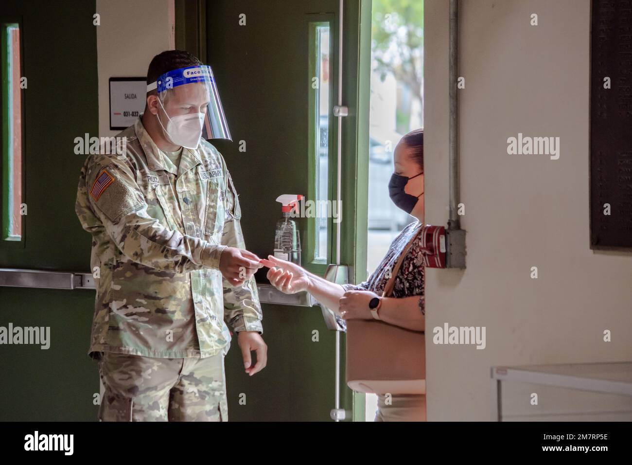 Spc. Luis Ruiz of the Joint Task Force Puerto Rico controls the access to the testing area in
