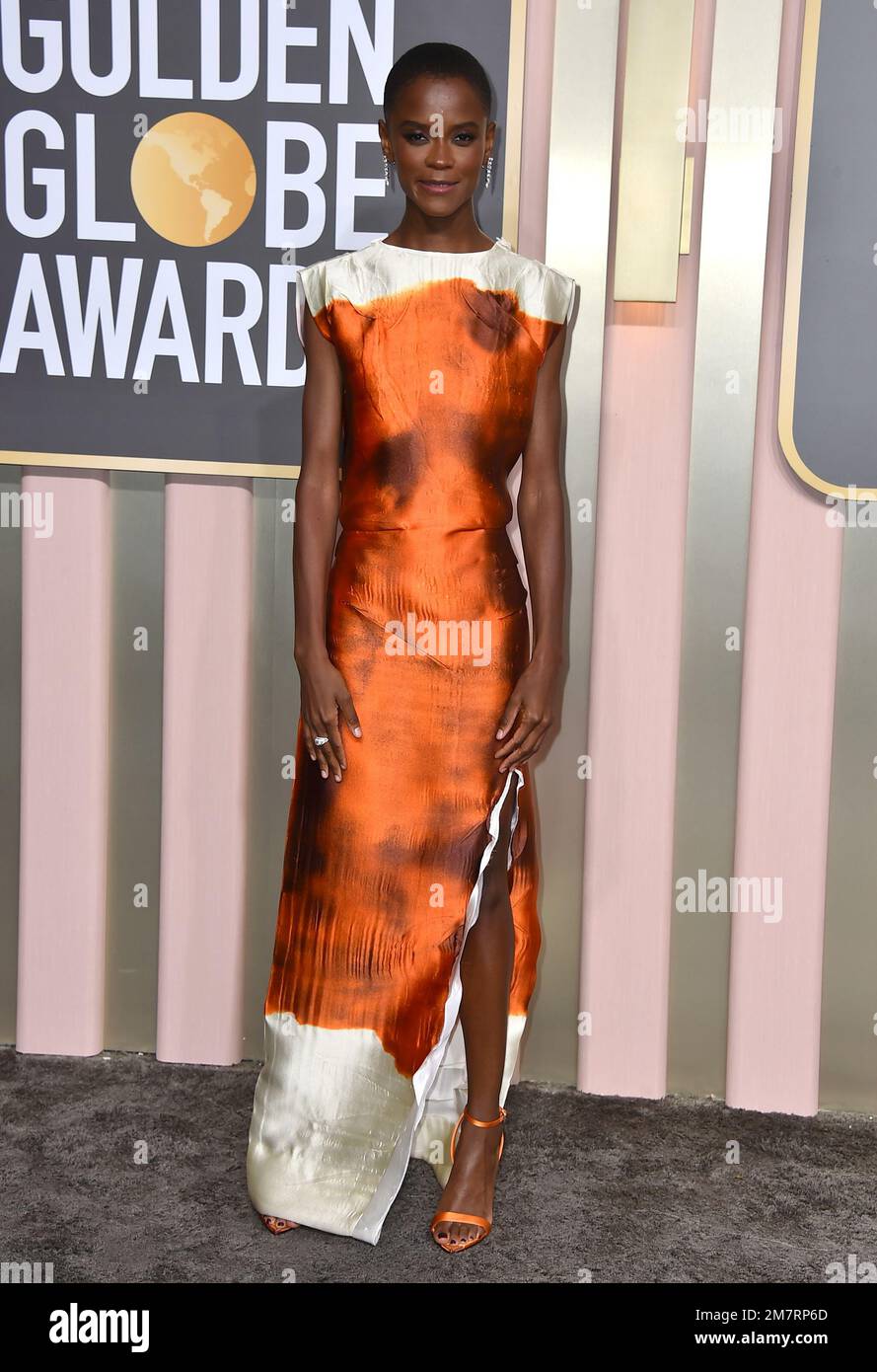 Letitia Wright arrives at the 80th annual Golden Globe Awards at the  Beverly Hilton Hotel on Tuesday, Jan. 10, 2023, in Beverly Hills, Calif.  (Photo by Jordan Strauss/Invision/AP Stock Photo - Alamy