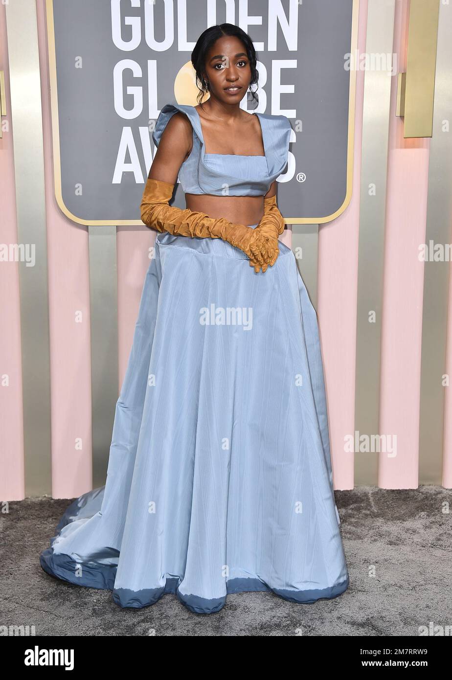 Ayo Edebiri arrives at the 80th annual Golden Globe Awards at the