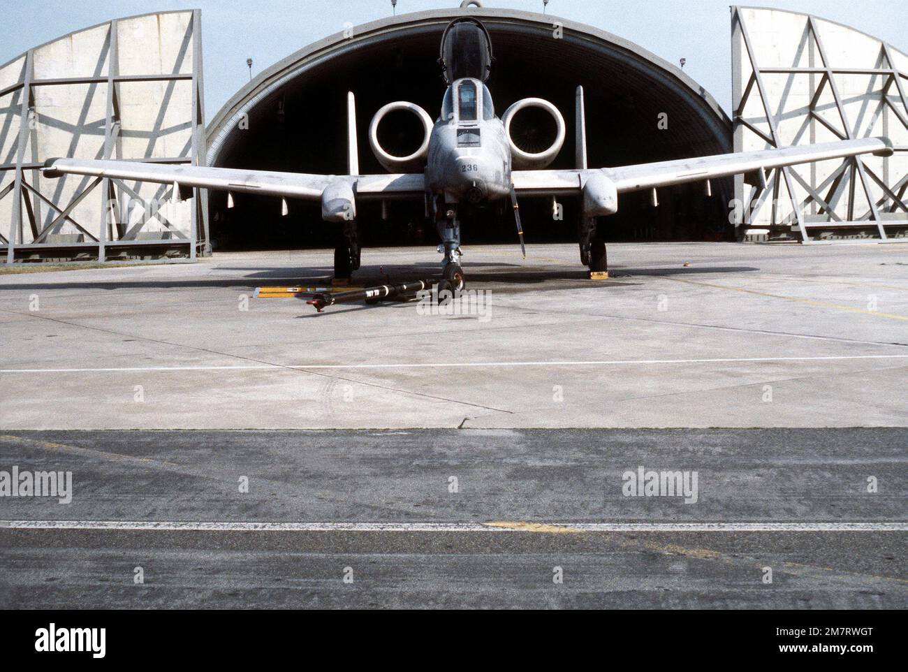 A view of an A-10 Thunderbolt II aircraft on the ground. Base: Raf ...