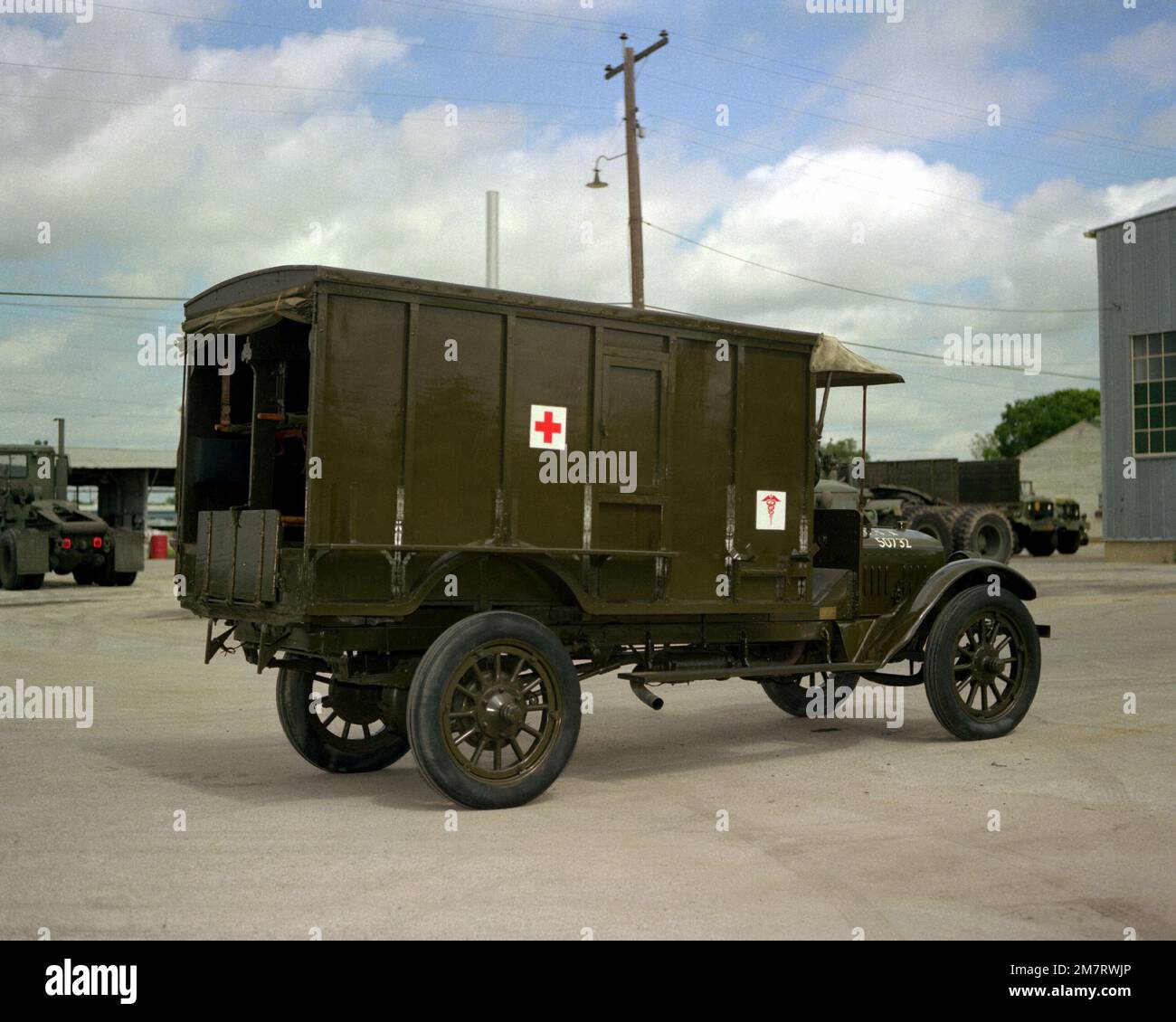 A left rear view of an Army medical field ambulance used during World ...