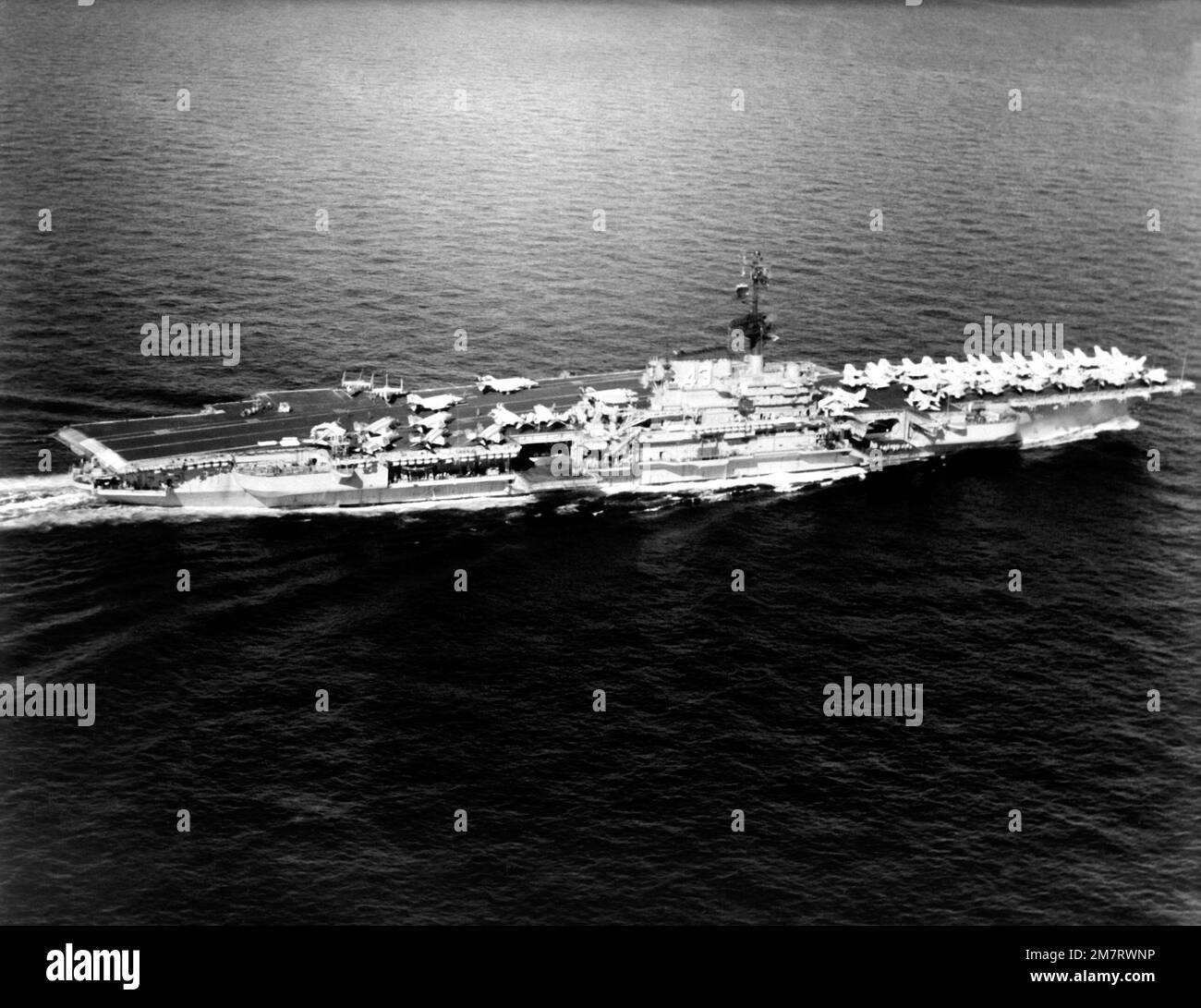 A starboard beam view of the aircraft carrier USS CORAL SEA (CV-43 ...